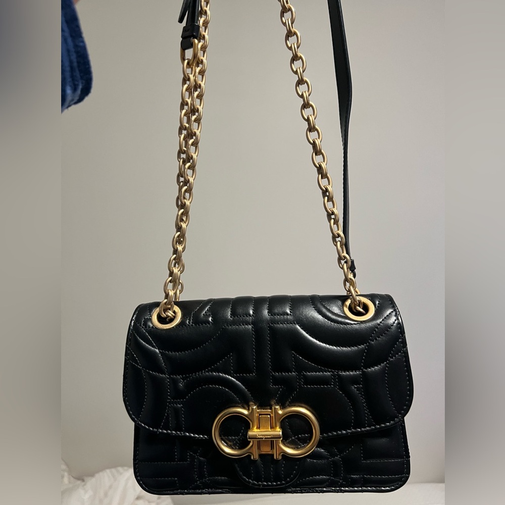 Salvatore Ferragamo Giancini Embossed/Quilted Shoulder Bag / Chain Crossbody Bag